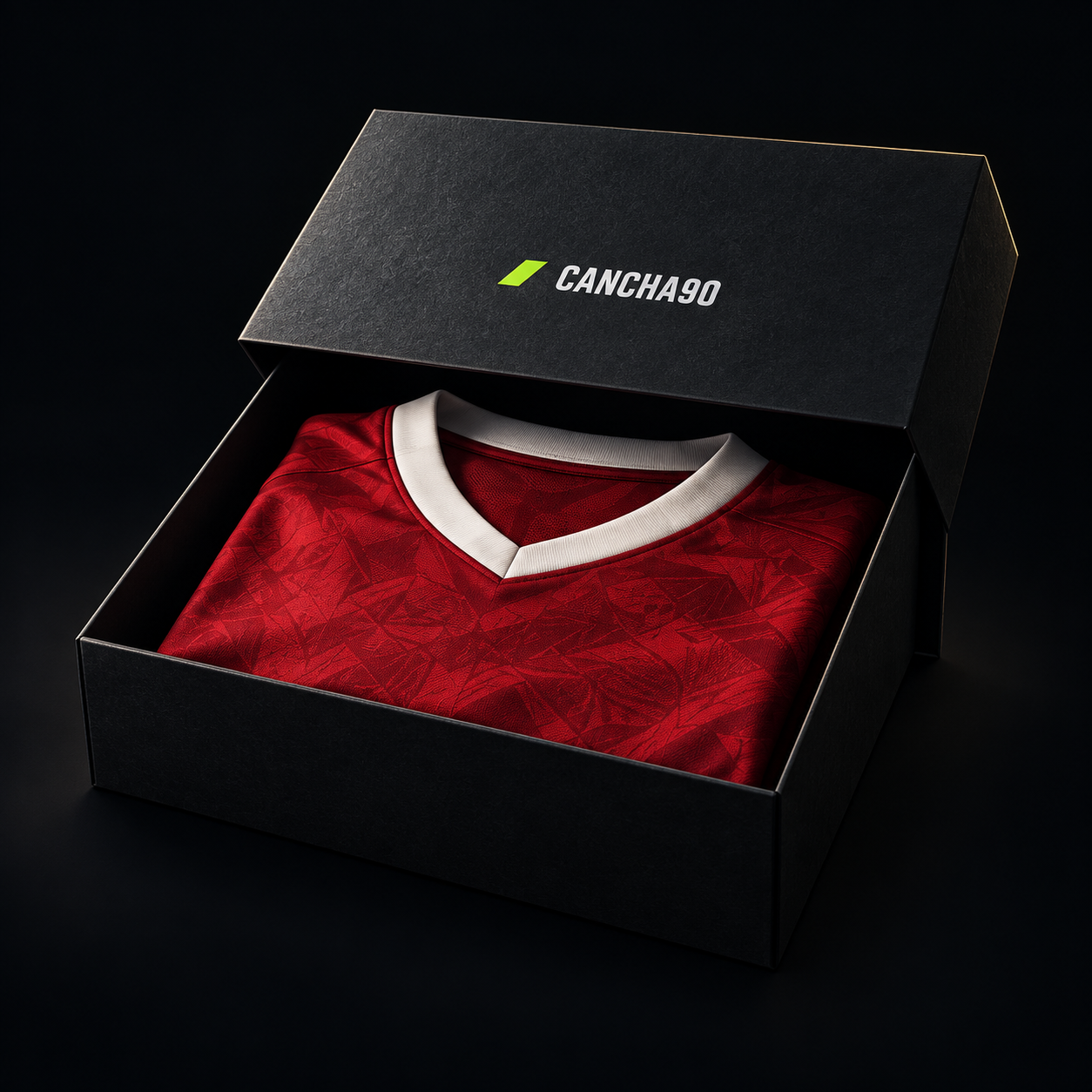 Concepto de caja Cancha90 con 1 camiseta sorpresa